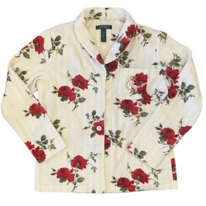 Lauren Ralph Lauren Fleece Pajama Top S Crest Monogram Rose Floral Valentines‎